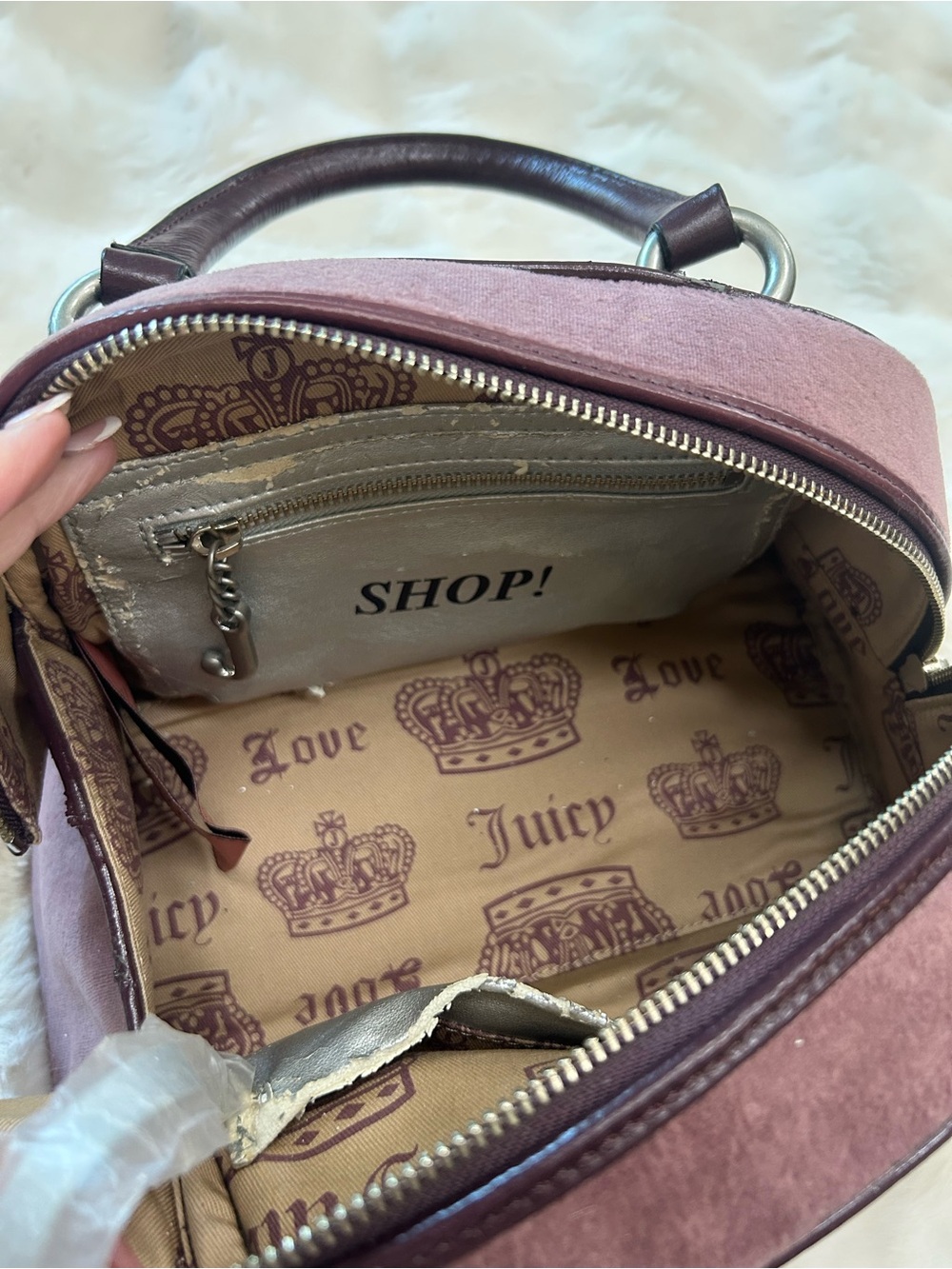 Y2K Vintage 2009 Juicy Couture Purple Velour Bowler Bag Regal Couture Party - Picture 13 of 16